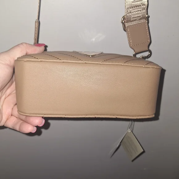 Valentino Orlandi Taupe Quilted Crossbody with Gold V Accent - Picture 5 of 8